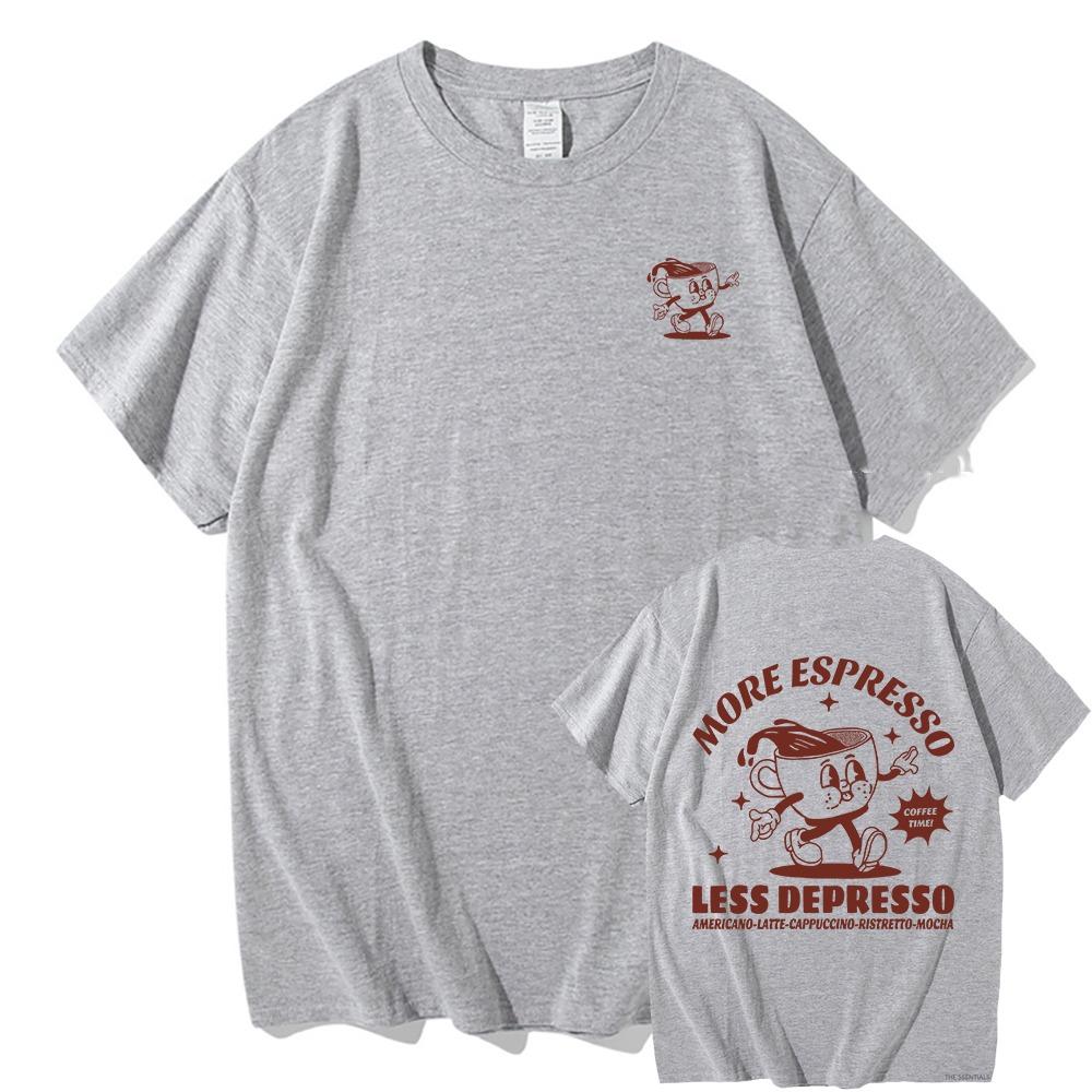 Men's and Women's Coffee Color Printed T-shirt Harajuku Retro Pattern T-shirt High Quality Neutral Retro Cotton T-shirt