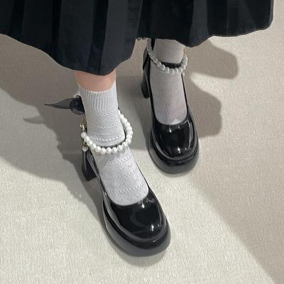 Black French Retro Small Thick Heel High Heels Women's Summer 2025 New with Skirt Versatile Mary Jane Single Shoes