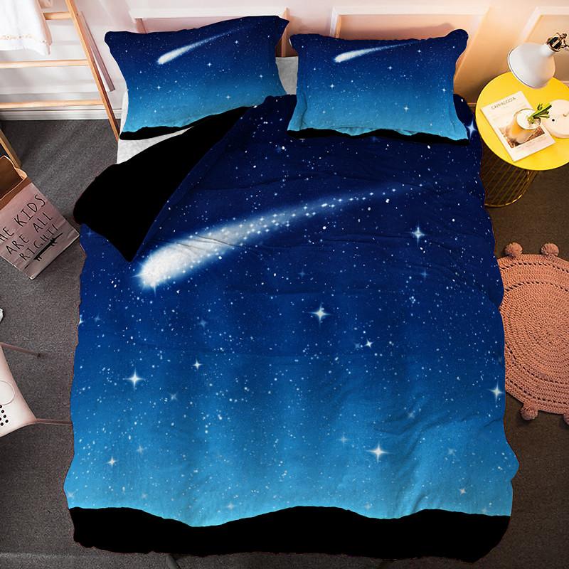 Sternschnuppen Bettbezug Set Nachthimmel Leuchtende Sterne Thema Bettdeckenbezug für Kinder Jugendliche Erwachsene Polyester Steppdeckenbezug King Size
