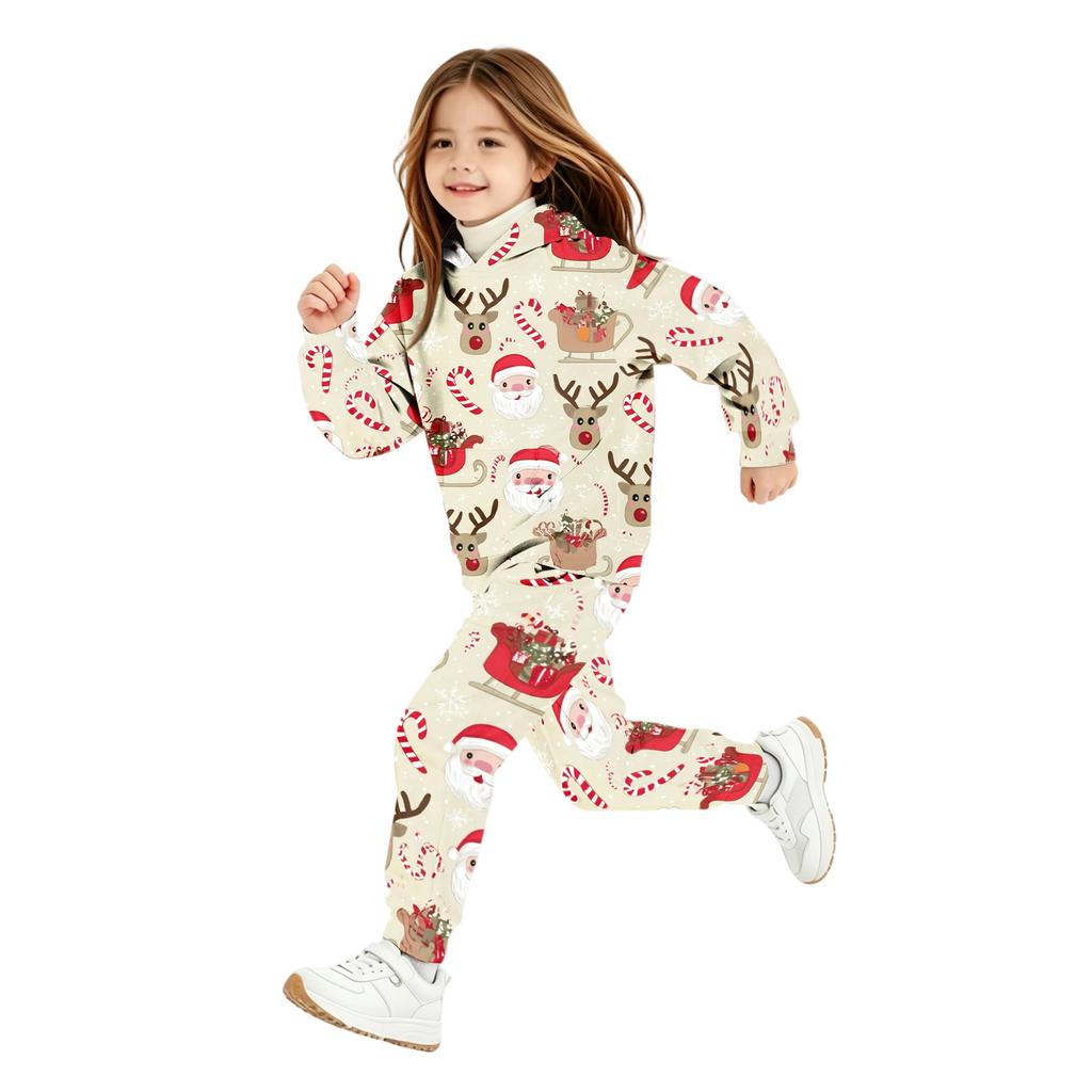 Kids Christmas Print Hooded Sweatshirt Set for Boys and Girls