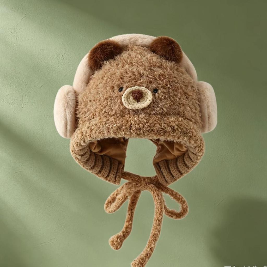 Cute cartoon children's ear protection knitted hat autumn and winter plush earphone plush hat for boys and girls