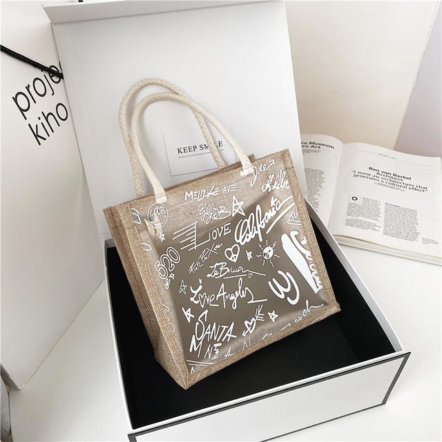 Clear Graffiti Handbag Pvc Transparent Bags Women Fashion Shoulder Beach Jelly Purse Plastic Tote Clutch