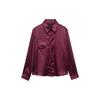 TAOP&ZA Women's Spring/Summer Elegant Solid Silk Satin Slim Fit Shirt