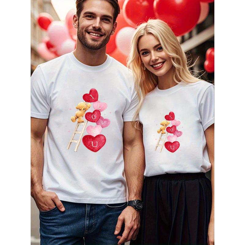 1PCS Valentine s Day Couple Short Sleeve Casual Basic Top XXL белый