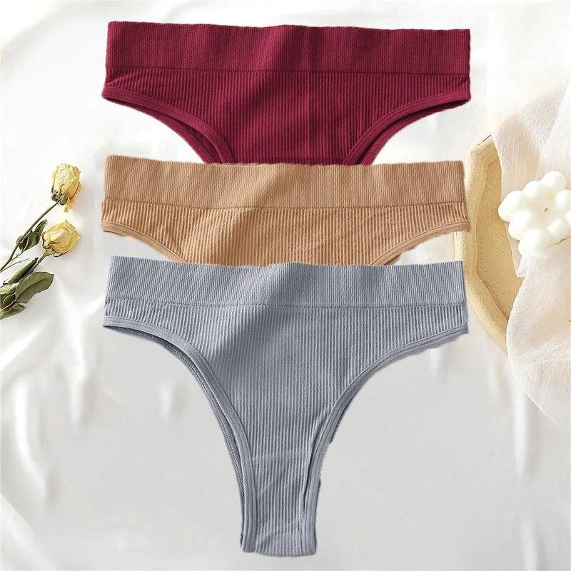 ALLOFME 3-teiliges nahtloses Höschen-Set für Damen, hoch taillierte Tangas, bequeme Baumwoll-Slips für Damen, sexy Unterhosen für Damen