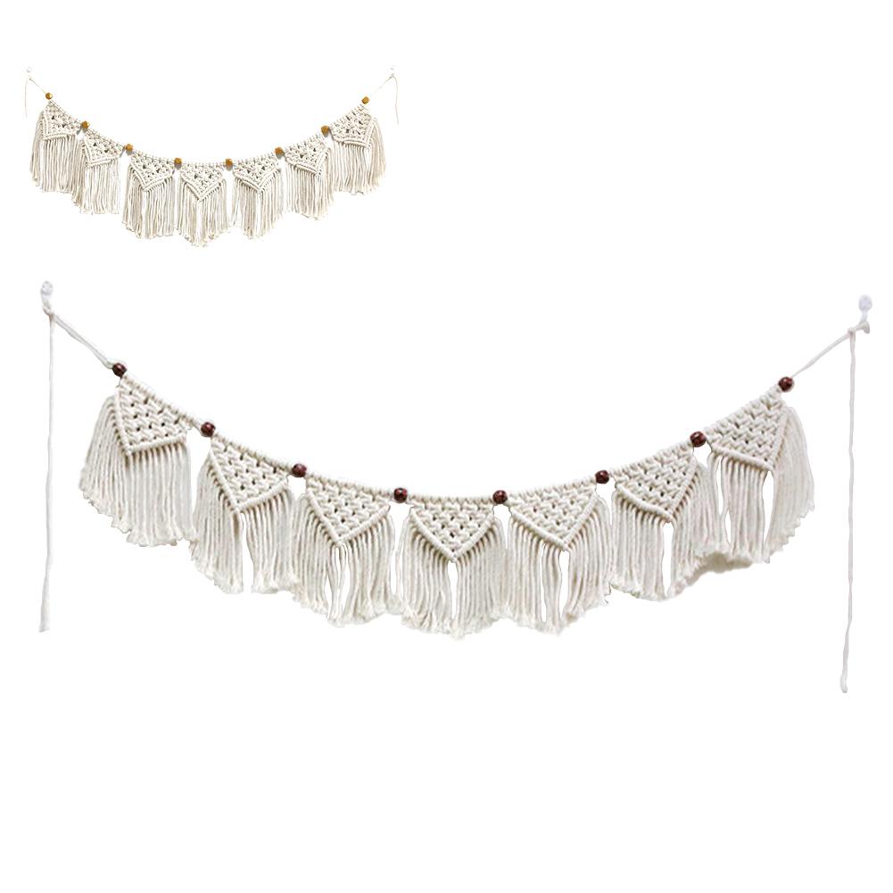 Macrame Wall Hanging Fringe Garland Banner Hand Woven Hanging Ornaments For Apartment Living Room Bedroom Wall Art Decor