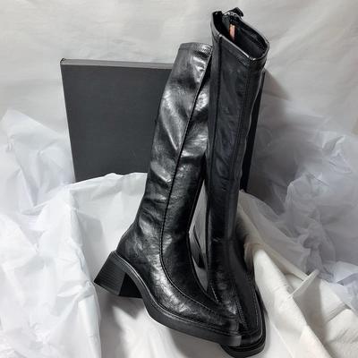 Retro Thick Heel Women Knee High Top Fashion Side Zippers Autumn Winter Ladies Concise Long Botas De Mujer