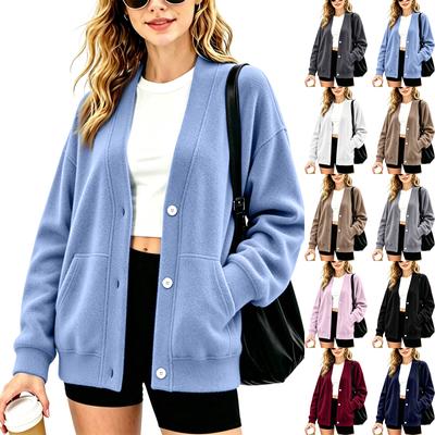 Women's Stylish Loose Fit Cardigan Sweater with Pockets and Button Front