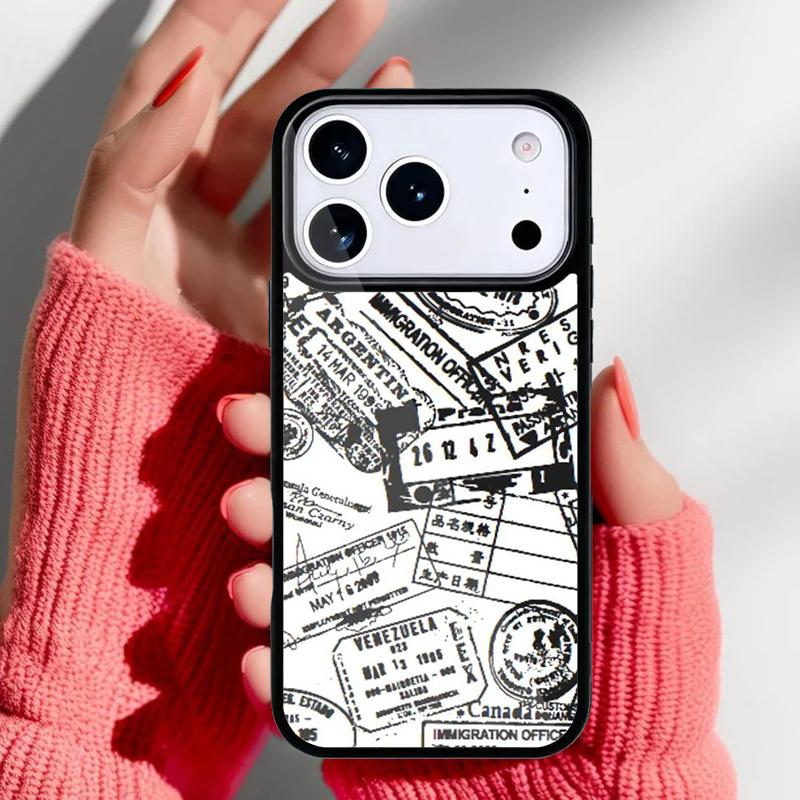 Retro Post Card Passport Stamps Phone Case for iPhone 17 Air 16e 15 14 13 Pro Max Back Cover for 12 11 Pro Coque