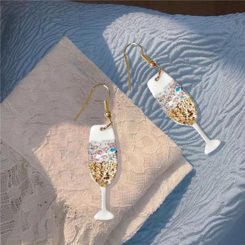 For beach wine glasses, earrings, earrings, acrylic material, single-sided printing, vacation travel, seaside beer carnival