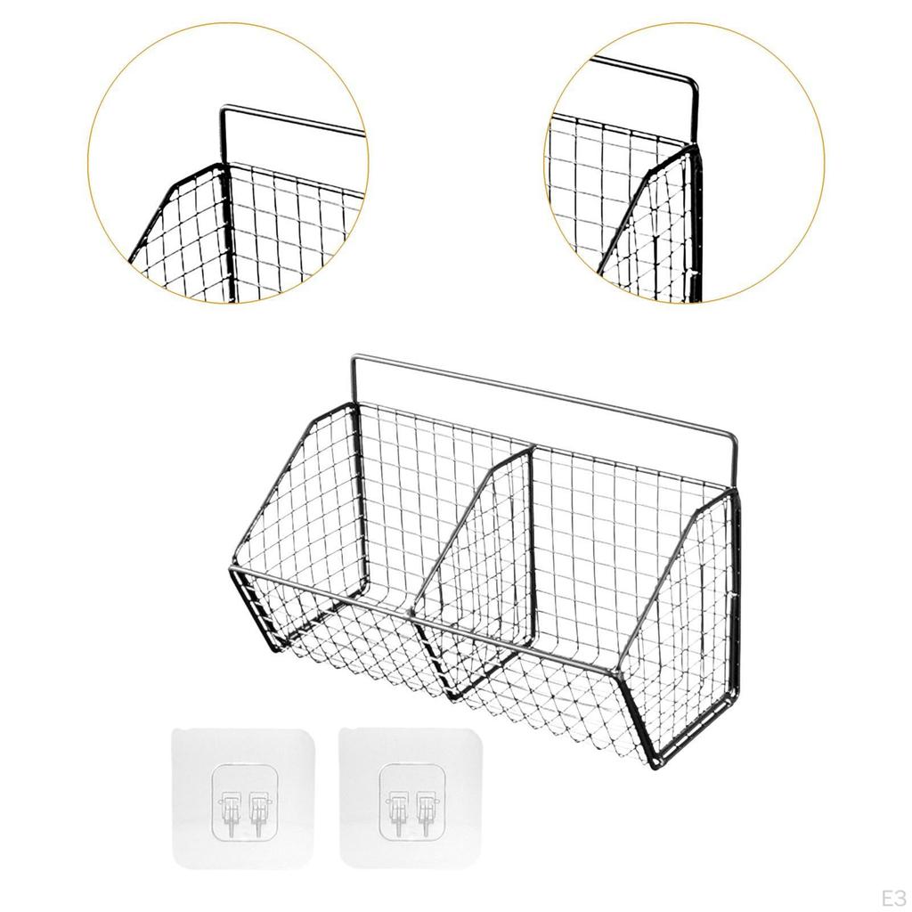 Fruit Basket Metal Wire Wall Mount Multifunctional Iron Grid Storage Baskets Hanging
