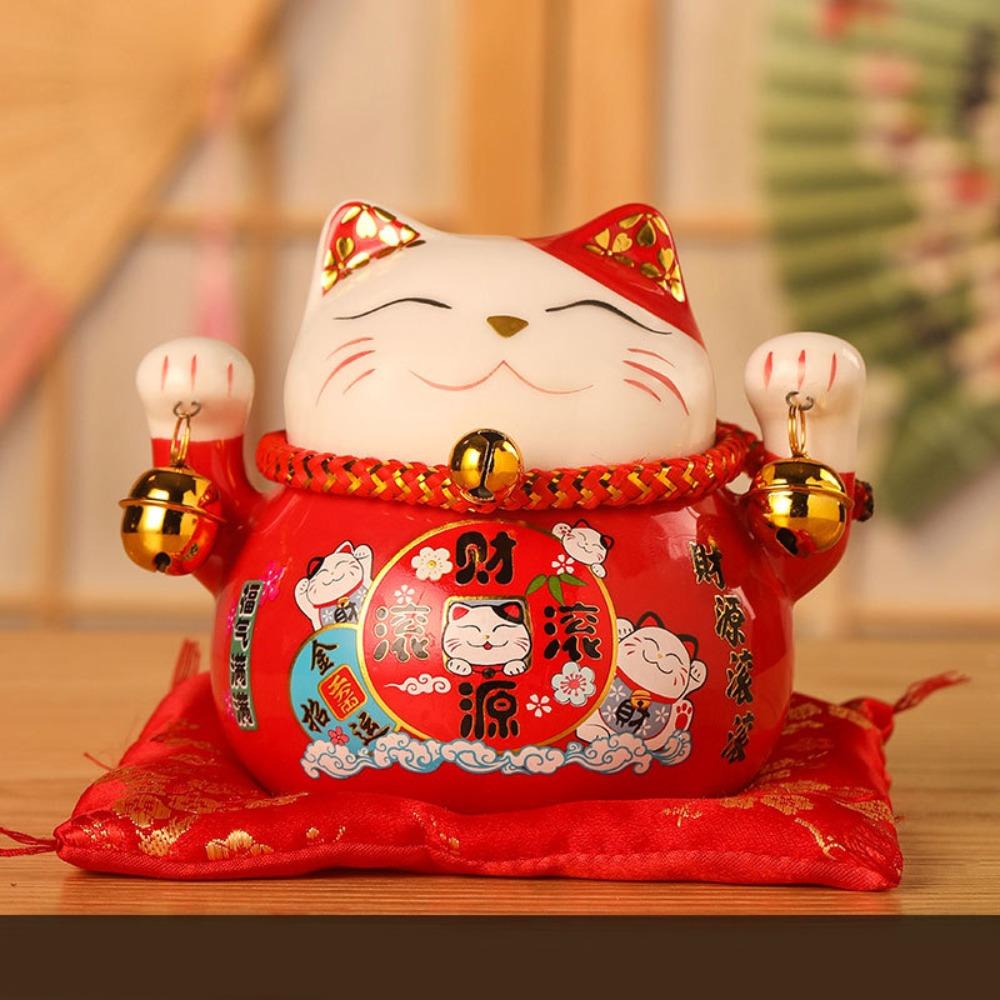 Cute 4.5 inch Lucky Cat Home Decorations Handmade Ceramic Small Piggy Bank Portable Fortune Cat Statue Home Store