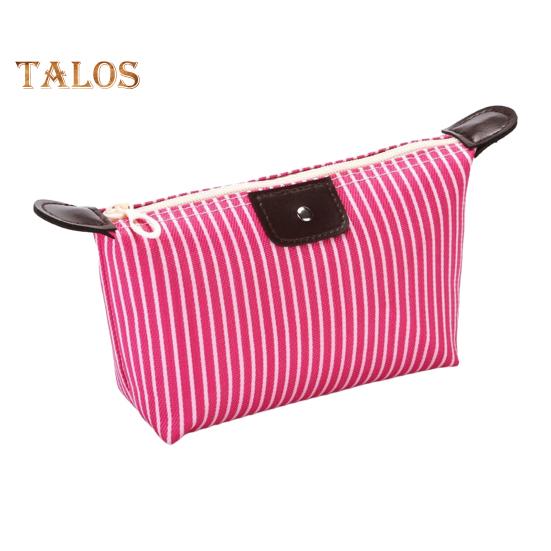 

Полосатая косметичка, водонепроницаемая, складная, большой емкости, застежка-молния, в форме пельменя, портативный органайзер для косметики для путешествий и домашнего хранения розы красного