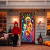 Christmas Front Door Cover 35x71inch Glowing Large Festive Door Covers Holiday Party Banner Decoration For Indoor Outdoor Home
