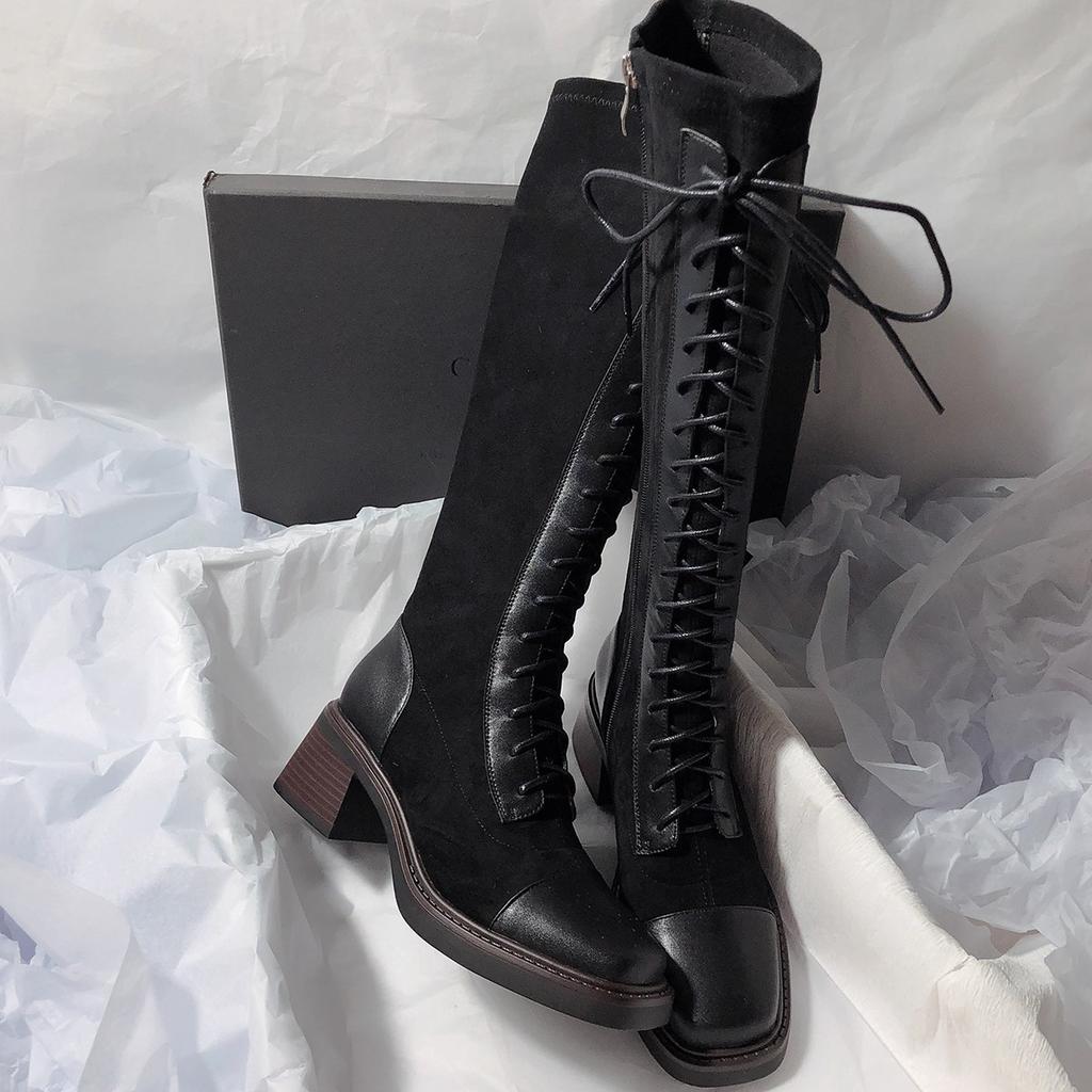 Cross-tied Over The Knee Boots for Women Autumn Winter Shoes Low Heeled Long Boots Sexy Suede Thigh High Boots New Botas Mujer