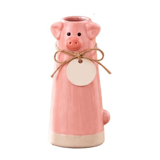 Artistic Resin Table Decoration Cute Animal Vase, Farmhouse Decorative Flower Holder for Home Hand Carved Ornaments Office Decor Pig/Cow/Sheep/Chicken