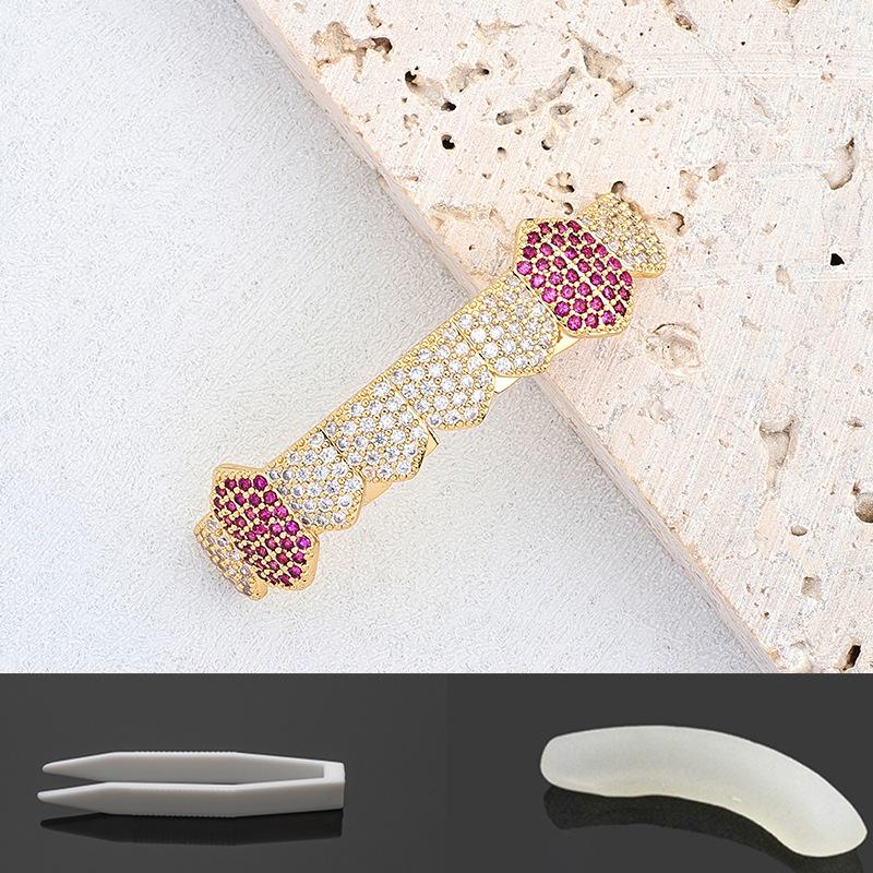 Hot Selling Halloween Hip Hop Grillz: Real Gold Plated Copper, Punk Zircon Paved, Big Gold Tooth Jewelry.