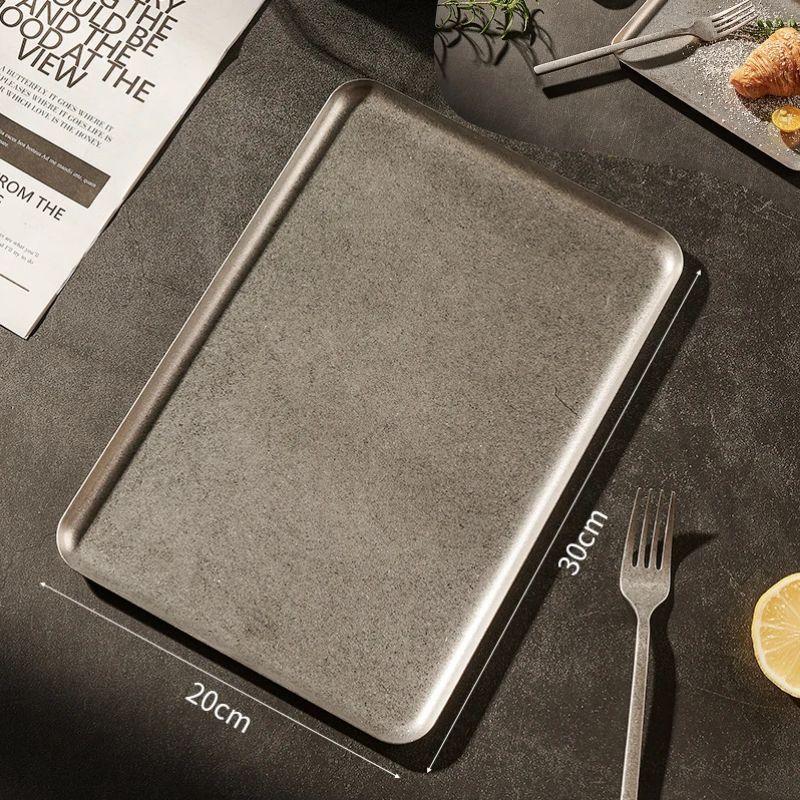 High Quality 304 Stainless Steel Steak Plate Tray Bbq Tableware Dish Serving Plate Tea Cup Trays Food Rectangular Plate Decor Quality