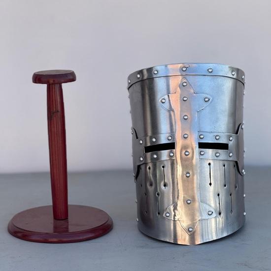 Crusader Helmet, 18 Gauge Steel, Medieval Templar Knight Home Decor