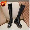 Leather Elegant Ladies Knee High Shaft Shoes Round Toe Demi-season Large Size Warm Trend 2024 New In On Offer Women's Long Boots
