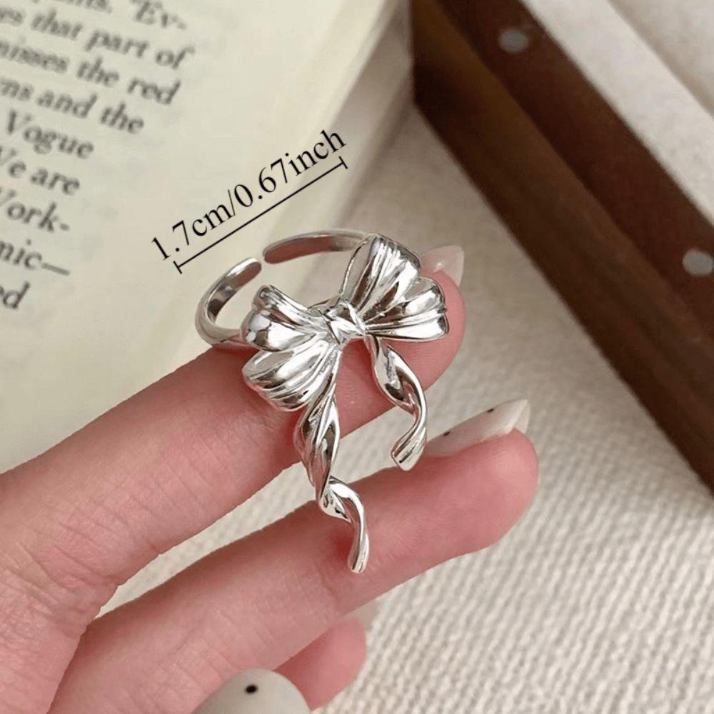 Geometric Design Tassel Bowknot Rings Finger Adjustable Sterling Silver Rings  Party Jewelry
