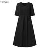 ZANZEA Women Casual Round Neck Summer Half Sleeve Dress