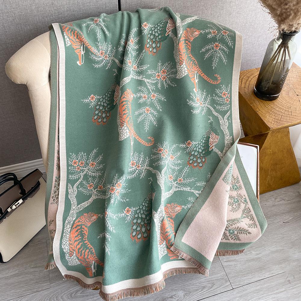 Thickened Jacquard Office Shawl Warm Women'S Flower Long Imitation Cashmere Scarf Double-Sided Scarf