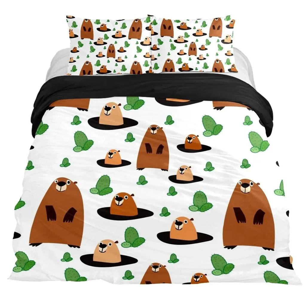 Cartoon Beaver Povlak na přikrývku King Queen Legrační krásné zvířecí souprava povlečení Dětská Dívčí Divoká příroda Polyester Povlak na polštář