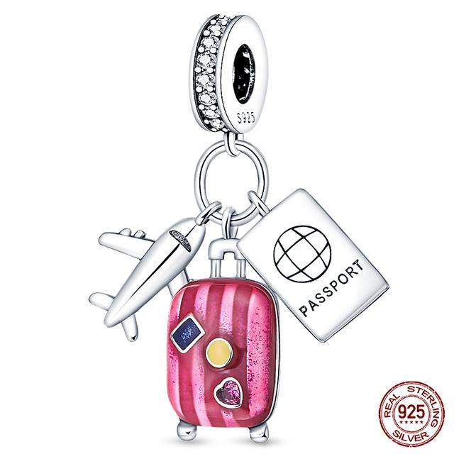 Fit moda 925 pulseiras originais 925 prata azul astronauta aeronaves encantos de viagem contas pingentes para mulheres moda jóias diy