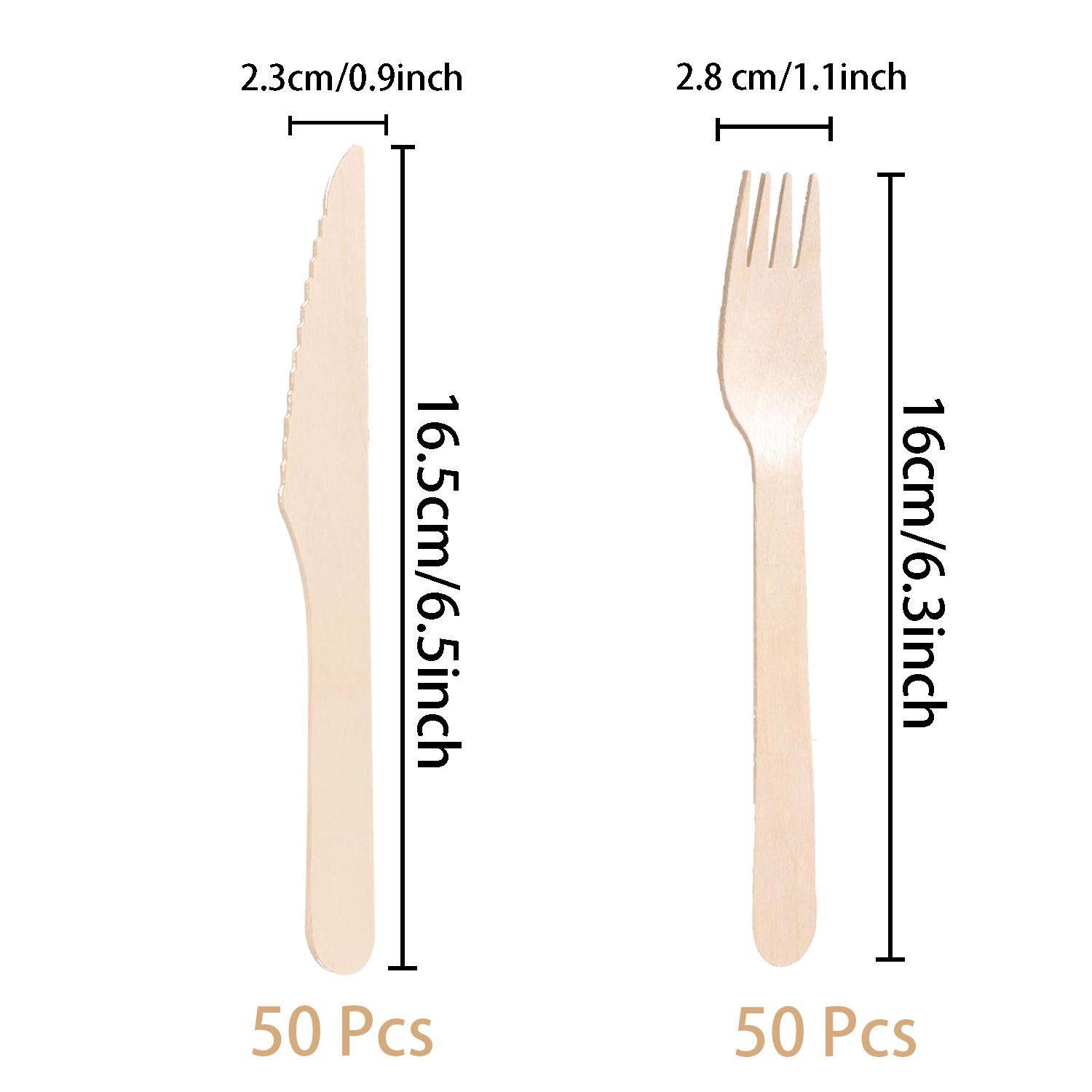 

Набор одноразовых деревянных столовых приборов для вечеринки, 100 шт. (50 ножей на 50 вилок) Прочный деревянный одноразовый торт десерт фрукты Сервировка стола