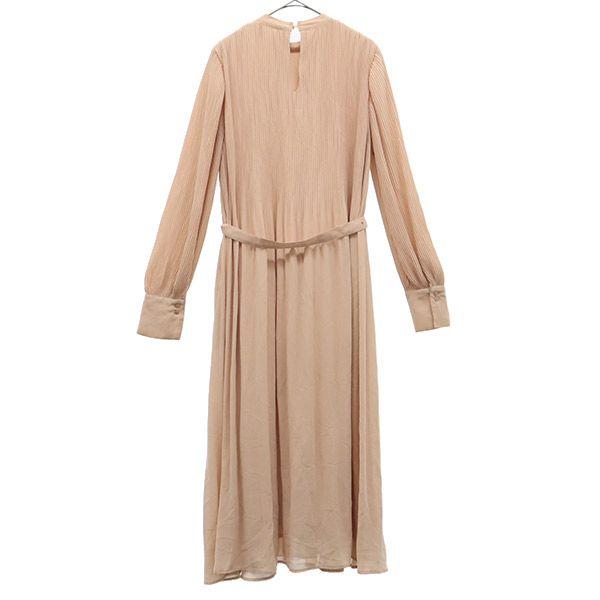 Mila Owen Long Sleeve Pleated Long Dress Beige Women Used