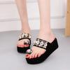 New Summer Rhinestone Women's Shoes Muffin Platform Sandals Women's Fashion Cover Toe Cool Slippers One Piece Hair