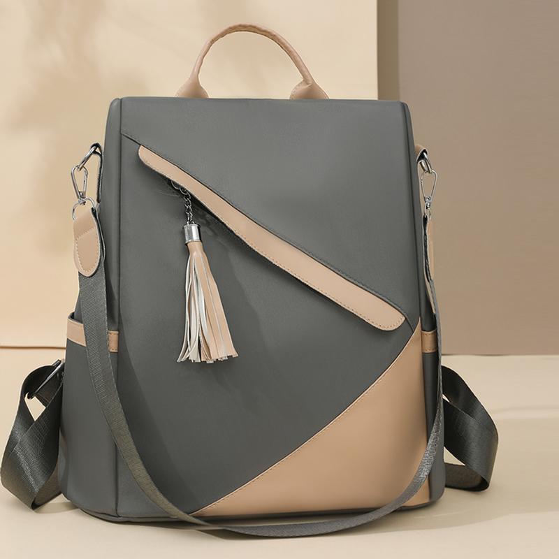 Tassel Backpack Large Capacity Women's Color Contrast Commuter Backpack Multifunctional Shoulder Bag