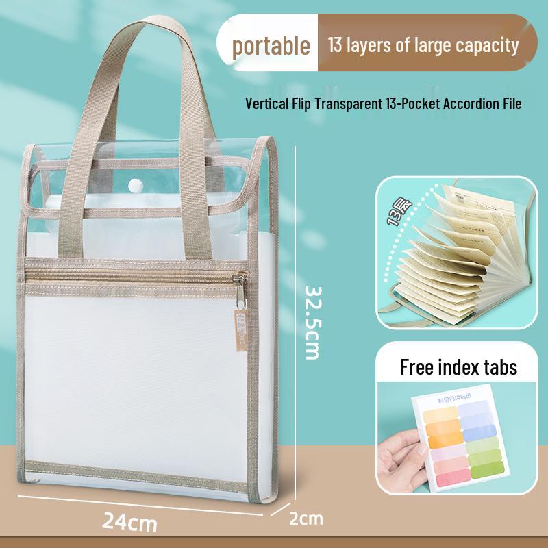 A4 Transparent 13-Layer Accordion Folder with Large Capacity and Subject Dividers