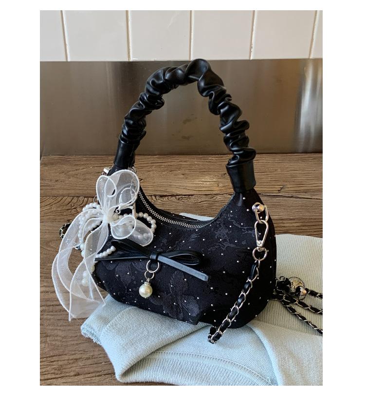 Summer Foreign Style Pleated Handbag Bag Women's 2025 New Niche Versatile Diamond-encrusted Casual Chain Shoulder Messenger Bag