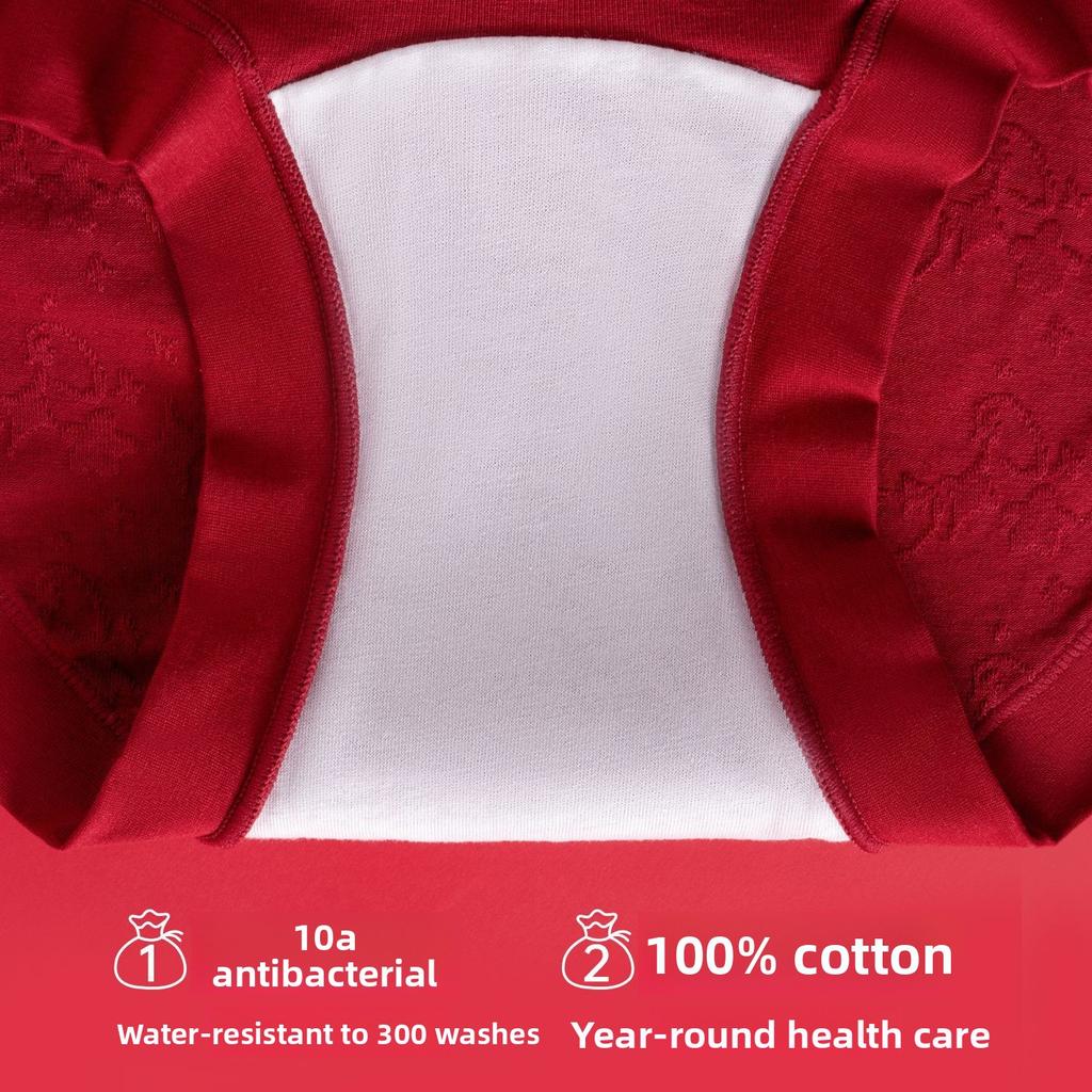 Big Size Ladies Spring and Autumn New Year Red Pure Cotton Antibacterial Crotch High Waist Belly Triangle Briefs