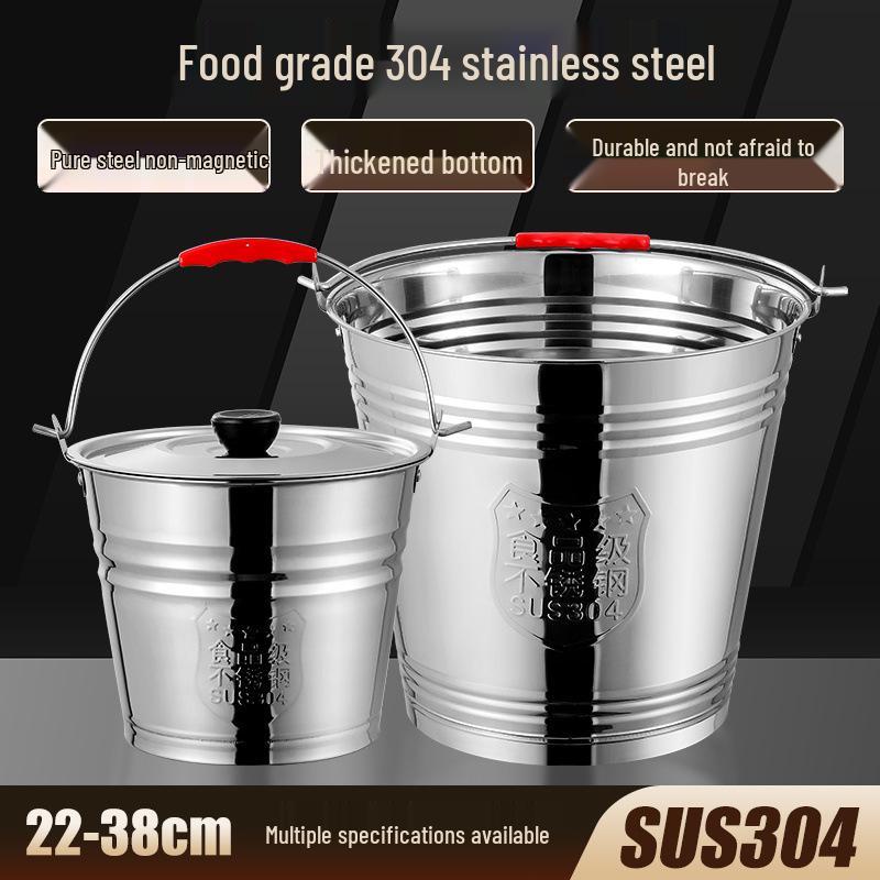 Extra Thick Stainless Steel Water Bucket with Lid for Home Storage
