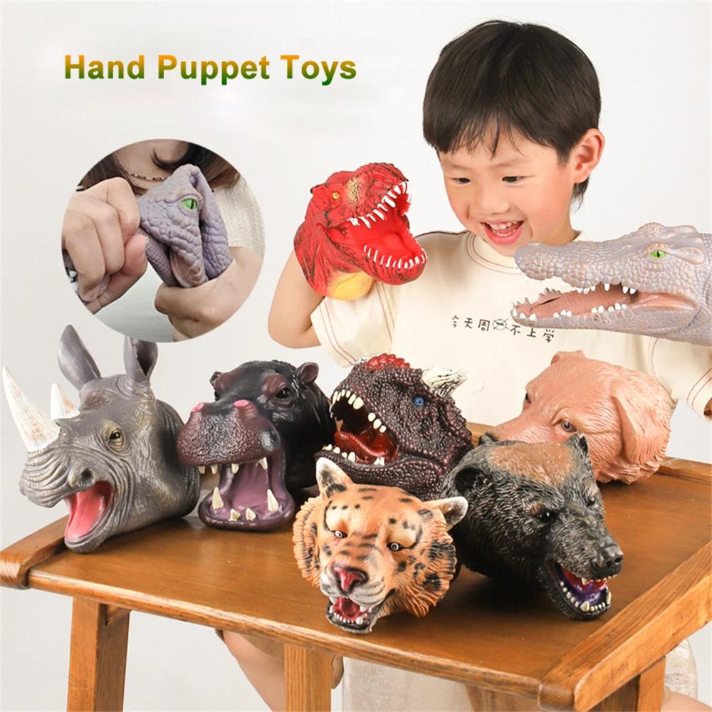 Dinosaur Head Hand Puppets Soft Tyrannosaurus Rex Triceratops Shark Parent-Child Interactive Toys for Kids Realistic Model Gifts
