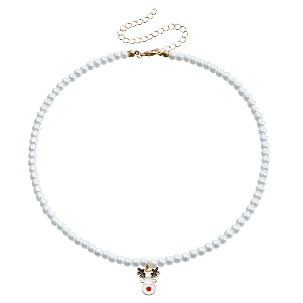 Cartoon Christmas Necklace Clavicle Chain Cartoon Pendant Choker Vintage Pearl Chain Girl