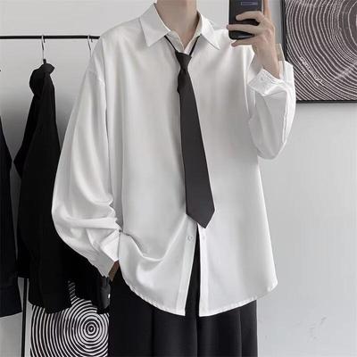 Unisexová jednobarevná košile s dlouhým rukávem a zavazováním - moderní korejský styl pro jaro/podzim