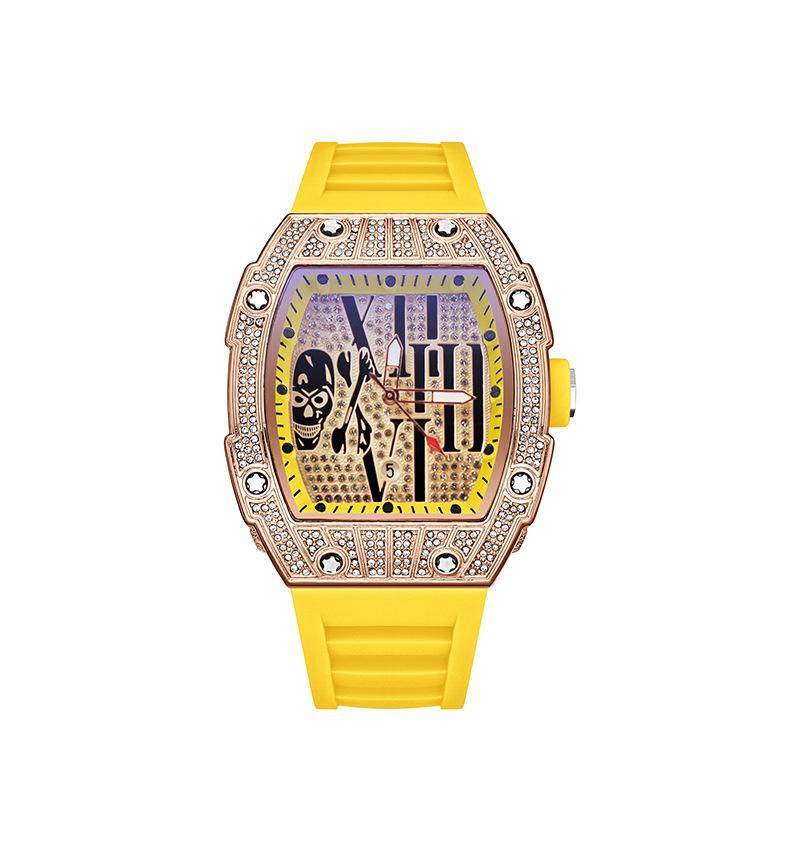 Barrel-Shaped Dial Full Diamond Watch Casual Calendar Quartz Watch