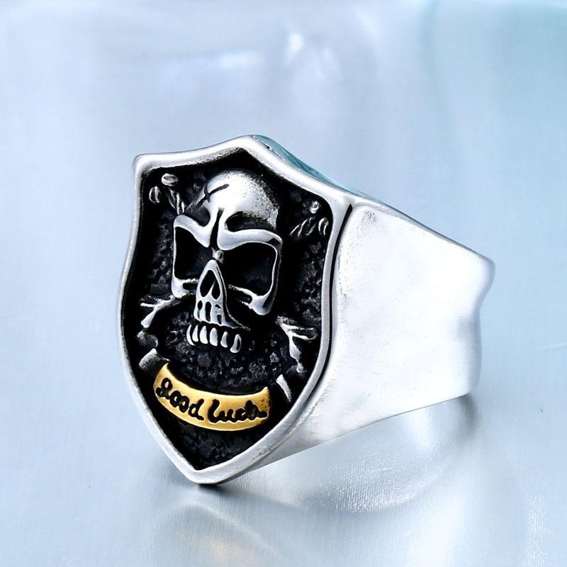 Punk Jewelry GOOD LUCK Lucky Skull Ring