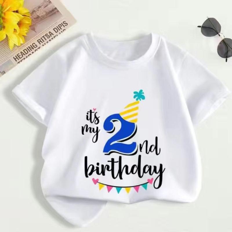 Summer Children's First Birthday Number T-shirt, Fashionable Short-sleeved Top for Boys and Girls