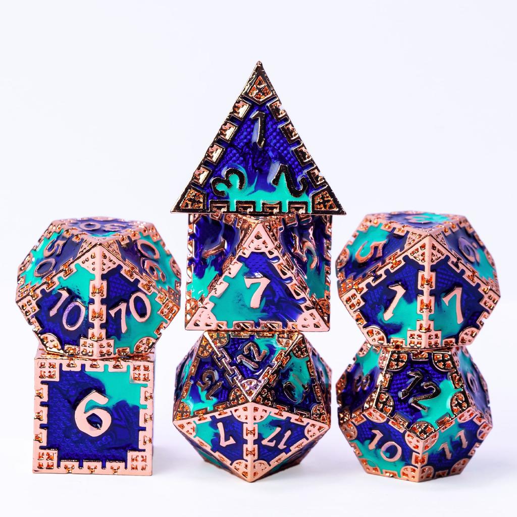 Cusdie DND Metal Solid Dice Dragon Pattern 7Pcs D4-D20 Polyhedral Dice Set for D&D Role Playing Game Pathfinder Board Games