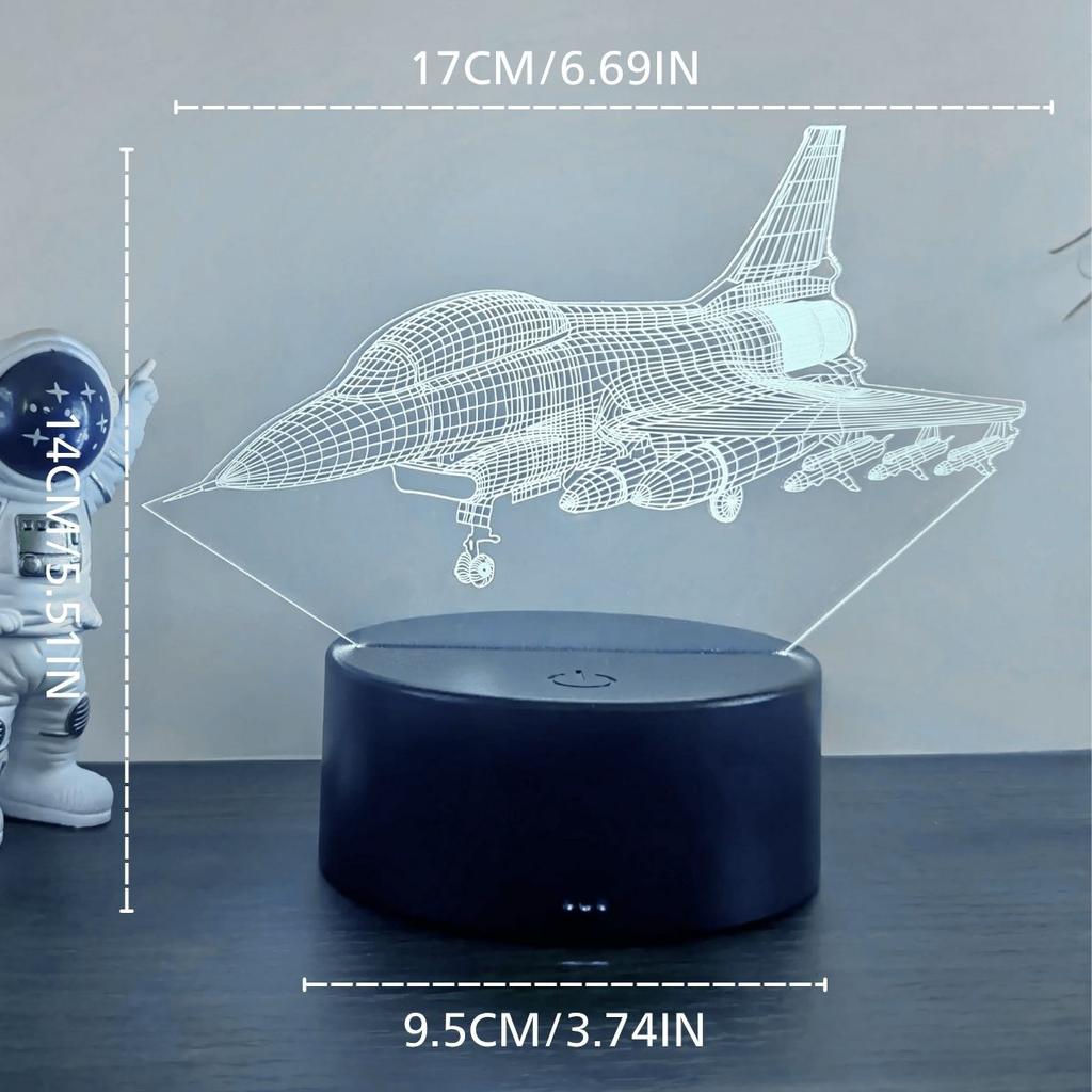 Fighter aircraft 3D night light, 3D optical illusion light with touch, bedroom 7-color color changing ambient light