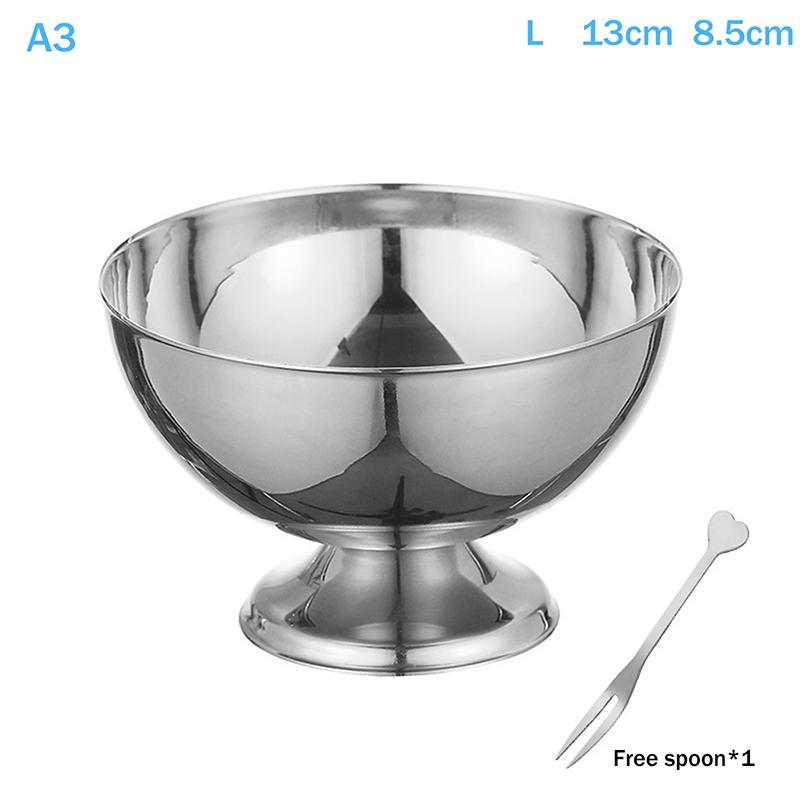 Stainless Steel Ice Cream Cup Gold Silver Safe Salad Cup with Dessert Bowl And Ice Cream Spoon Kitchen Accessory for Household