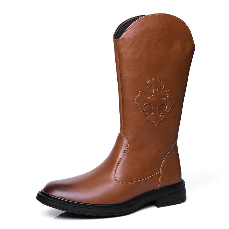Men’s Motorcycle Boots Western Boots Black Jockey Boots Casual Street Style Cool Brown High Boots Plus Size