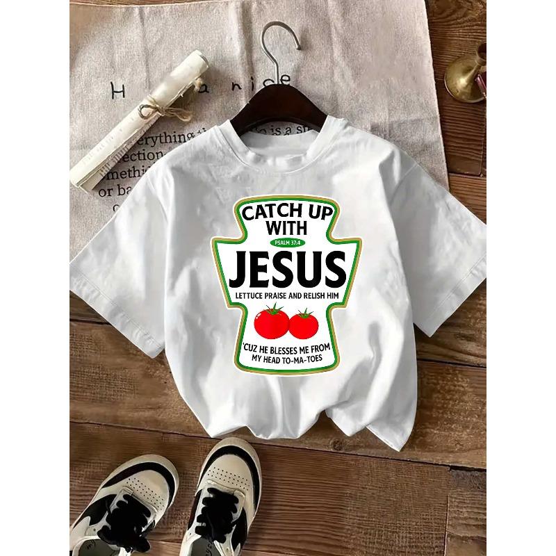 

Fashionable Round-Neck Printed Short-Sleeve T-Shirt with Letters, Casual Women S Top, Size Women S Clothing L