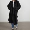 Womens Wool Blend Long Trench Coat With Notched Lapel Slim Fit Office Chic Outerwear In Black Brown Gray