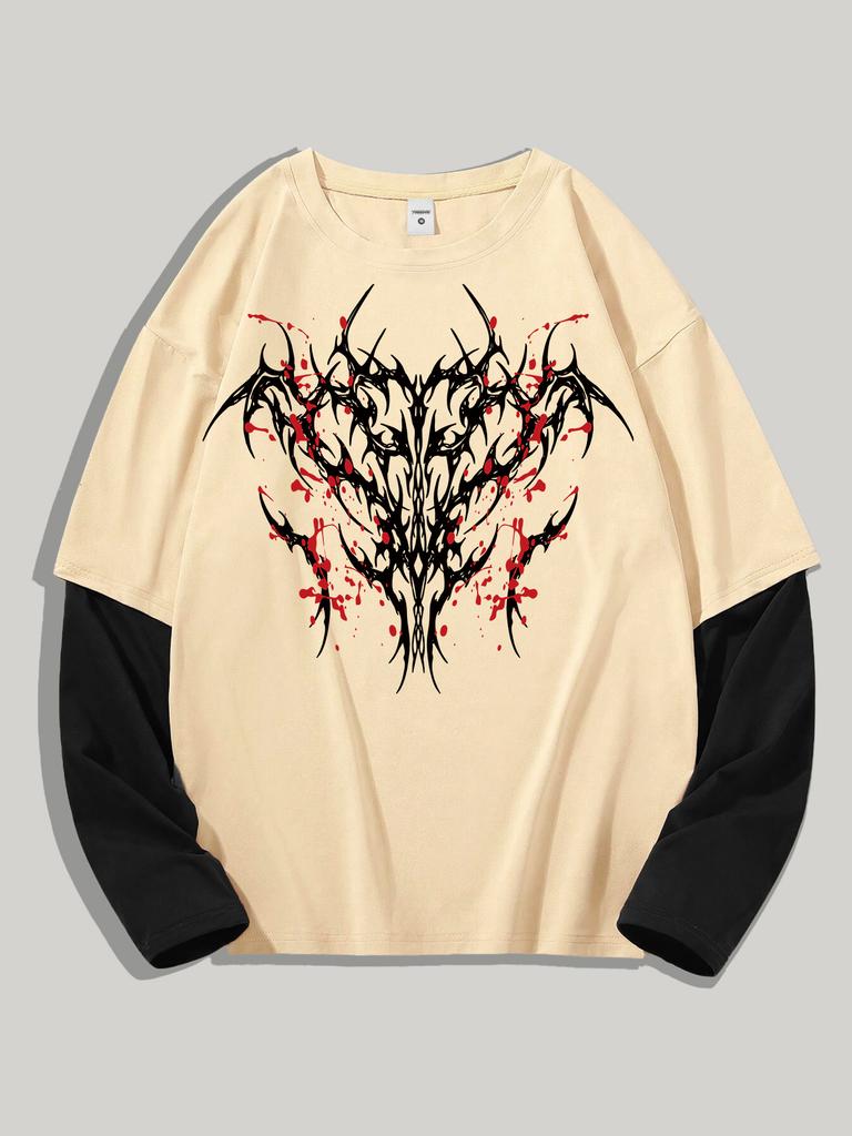 Cămașă Goth Y2k pentru Bărbați cu Grafică Supradimensionată Mânecă Lungă Gât Rotund Tricou Streetwear Primăvară